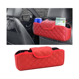 Zpana Car Back Seat Organizer, Leather Waterproof Vehicle Backseat Hanging Storage Box, Multifunctional Automotive Tissue Phone Holder Accessories, Universal for SUV, Sedan, Truck (Red)