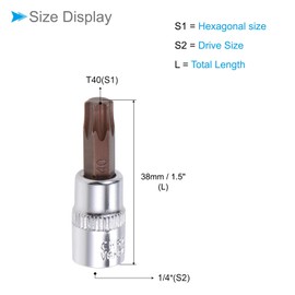 CoCud Torx Bit Socket, Metric T40 Bit 1/4" Drive 1.5" Long, S2 Alloy Steel Heat Treated CR-V Socket - (Applications: for Fastener Application), 2-Pieces