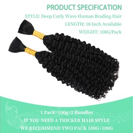 Human Braiding Hair for Boho Braids 18 Inch Curly Human Hair Braiding 12A Brazilian No Weft Hair Extensions for Bohemian Knotless Braids Bulk Human Hair for Braiding 2 Bundles 100g