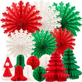bng-bng Christmas Decorations 16pcs Paper Fans Snowflake Honeycomb Trees Bell Hat Tissue Paper Pom Poms for Xmas Christmas New Year Winter Festival Home Party Decoration Wall Ceiling Hanging Decor