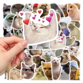 Funny Cat Stickers Set 50 Pcs,Cute Cat Decals Sticker,Waterproof Vinyl Aesthetic Cat Shape Stickers Decals for Cat Lovers Water Bottle Phone Snowboard Laptop Luggage Scrapbook Kids Teens Gift
