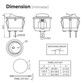 15-Pack Round Rocker Toggle Switch, ON/Off SPST 2Pin Heavy Duty 10A Boat Switches for Home Auto Car Marine Boat, KCD2-101, Black