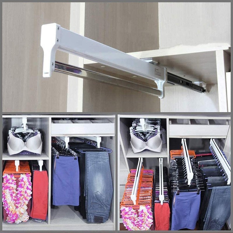 Extendable Clothes Rail for Pull-Out Hangers Adjustable Wardrobe Telescopic Clothes