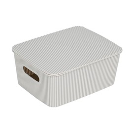 Glad Storage Baskets with Lids - Set of 6 Stackable Plastic Boxes with Handles - Decorative Shelf Organizer Bins for Bathroom and Closet, Grey, 1 Gallon