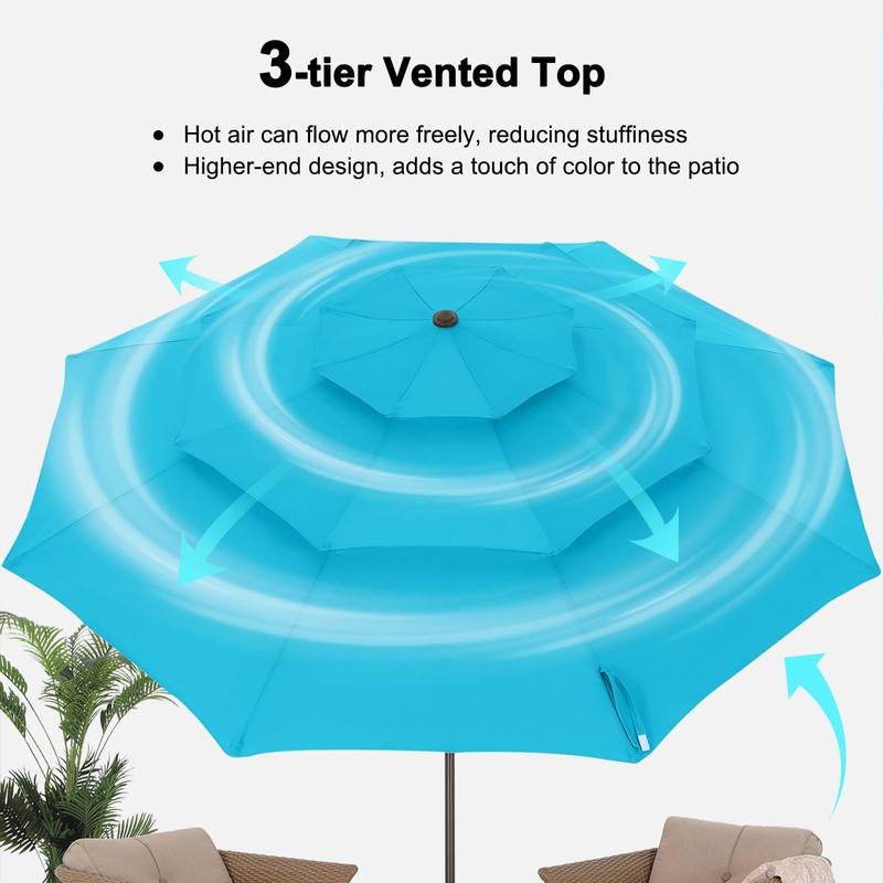 ABCCANOPY 9Ft 3 Tiers Market Umbrella, Outdoor Table Umbrella for