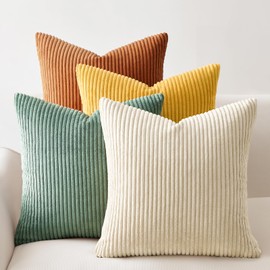 Gioia Casa Corduroy Velvet Cushion Covers - Soft Velvet Fabric with Hidden Zipper - Rainbow, 45cm x 45cm (Pack of 4)