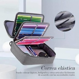 BNFU Estuche para Lapices, 72 Ranuras Lapiceras Organizadoras, Estuche para Plumones, Multifuncional Lapicero de Gran Capacidad con 2 Fundas Extraíbles, Lapicera para El Hombro Desmontable -Gris