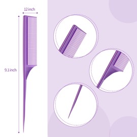 Leinuosen 3 Pack Carbon Fiber Rat Tail Styling Comb, Heat Resistant Anti Static Teasing for Back Combing Root Teasing Adding Volume Evening Styling(Purple)