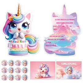 Fakindiy 12 x Children's Birthday Invitation Cards – Invitation Cards for Children's Birthday Girls and Boys – Children's Birthday Party Invitations with Envelopes and Stickers