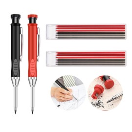 MILANQW Construction Mechanical Pencil, Carpentry Pencil, Automatic Pencil for Construction, Eyebrow Sharpens, Carpentry Pencil Marker, Set of 2, 12 Refills, 2.8mm (Red and Black)