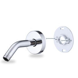 RAINREVIVE 6 Inch Shower Arm with Flange and Stabilizer Bracket, Wall Mounted 304 Stainless Steel Extension Pipe for Fixed or Handheld Head, Indoor & Outdoor, Chrome
