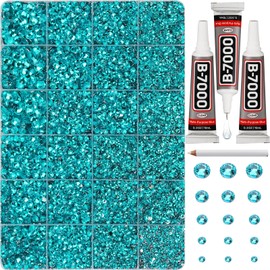 30000Pcs Resin Rhinestones Set for Crafting Bedazzling, Turquoise Flatback Gems Jewels for Crafts Clothes Shoes Fabric Outfit Nails Makeup, Blue Zircon Flat Back Crystal 2-6mm with b 7000 Glue