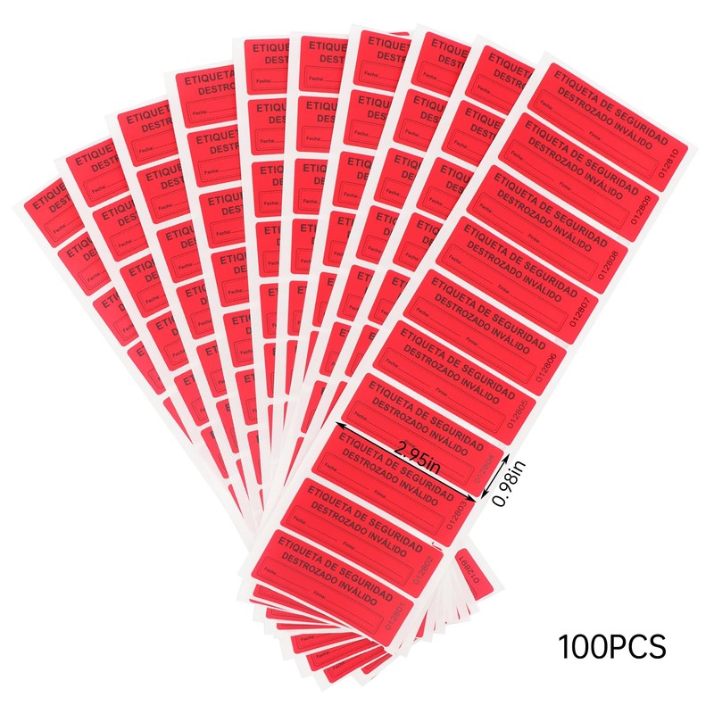 RLSYM 100Pcs Tamper Evident Security Labels 1x3 inch Spanish Warning