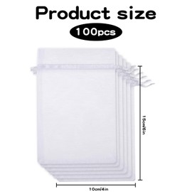 100 Pcs Organza Gift Bags Drawstring, Reusable Mesh Gift Bags, Organza Drawstring Gifts Bag for Wedding, Party Favors, Candy, Jewelry, Shower Supplies