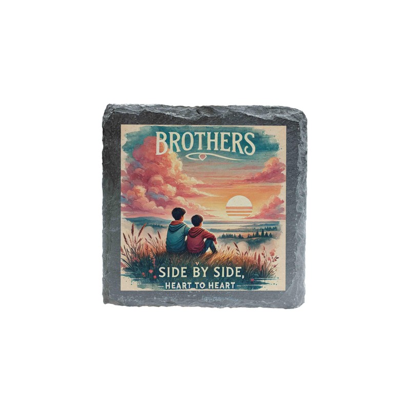 Brothers Slate Coaster – Side by Side, Heart to Heart