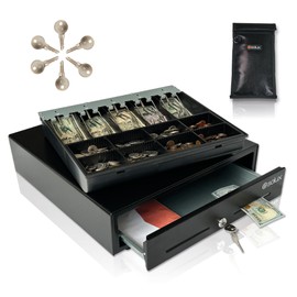 SOLUX 16" Cash Drawer - Cash Register Drawer for POS - Adjustable and Removable Cash Till - Square Cash Drawer for Small Businesses - 24V, RJ11/RJ12- Key Lock - 5 Bill - 8 Coin, Black