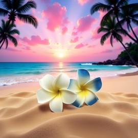 2 PCS Hawaiian Frangipani Plumeria Foam Head Flower Party Beach Hair Clip Hair Accessories 7cm (White+Blue)