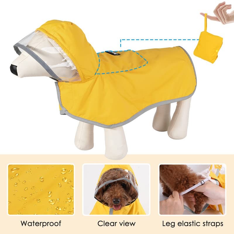 SlowTon Dog Raincoat, Adjustable Dog Rain Jacket Clear Hooded Double