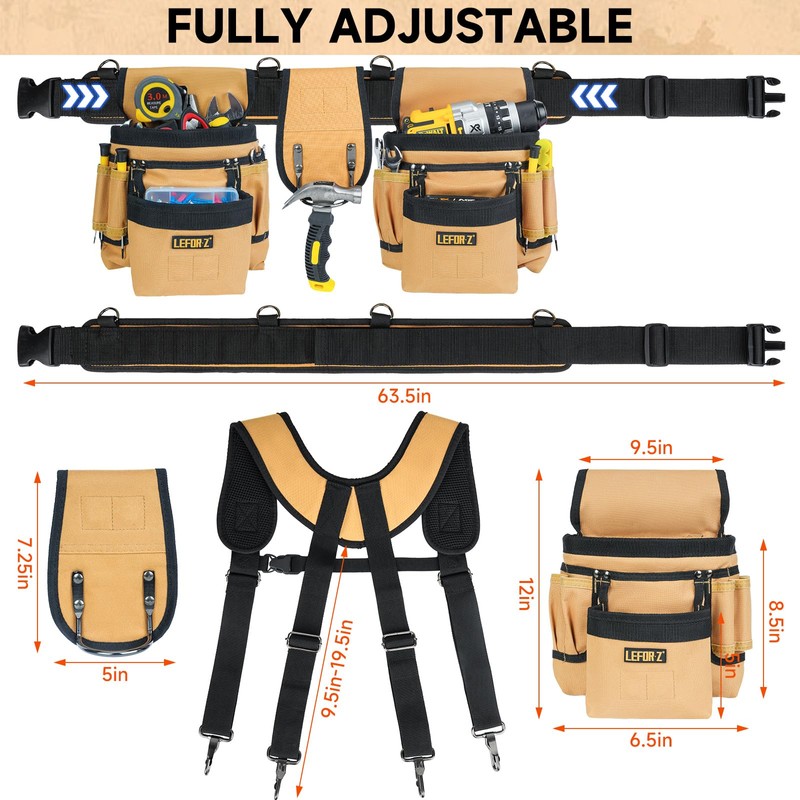 Tool Belt with Suspenders,27-Pockets Heavy Duty Tool Belts for Men