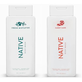 Native Special Edition Winter Body Wash |for Women & Men | Sulfate Free, Paraben Free, Dye Free, with Naturally Derived Clean Ingredients, 18 oz each (2 Pack) (Fresh Mistletoe & Candy Cane)