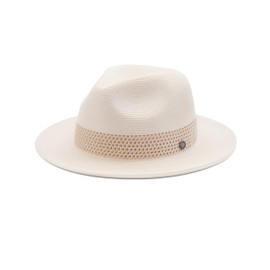 Pineapple&Star Sun Straw Fedora Beach Hat Fine Braid UPF50+ for Unisex (Small, Off-White Amiens)