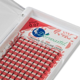 Dermastil 7D Premade Handmade Volume Eyelashes, D Curl, Thickness 0.07 mm, Ready Fan without Knots for Eyelash Extension, PBT Vegan, 16 Strips Box (10 mm)