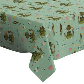 Q-Beans Rectangle Decorative Tablecloth [Size: 52 x 70 inch], Washable and Reusable Table Cloth Cover for Indoor and Outdoor (Princess Frog Holding Arrow)