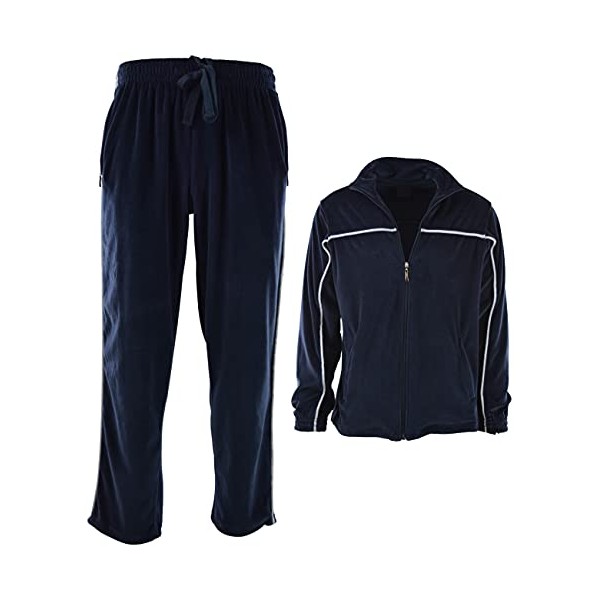 Men's Velour 2 Piece Tracksuit - Casual Full Zip Athletic Sports Set (717-Navy, Large)