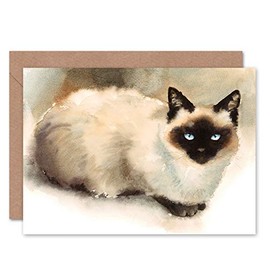 Wee Blue Coo Cat Ragdoll Watercolour Greeting Card With Envelope Inside Premium Quality