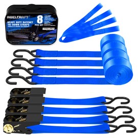 AWELCRAFT Ratchet Straps, 1500 lbs Breaking Strength - Premium 4X 15ft Tie Down Strap Set, 4X Soft Loops for Moving Appliances, Lawn Equipment, Motorcycle (Blue)