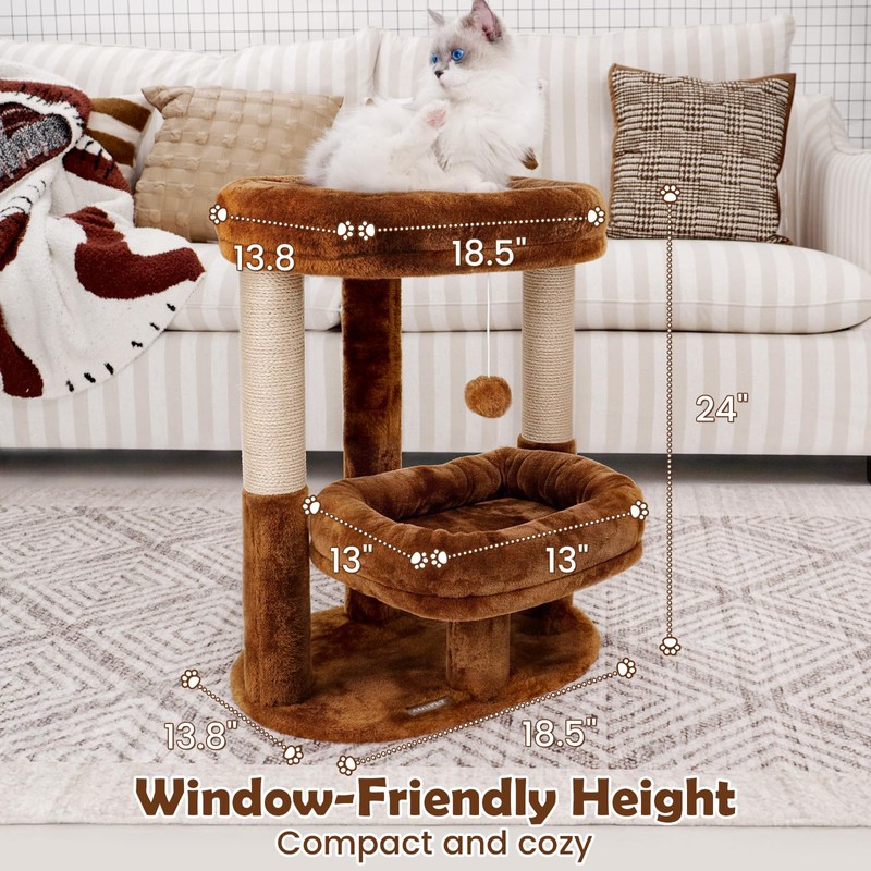 AGUPET 2-Tier Indoor Cat Tree Tower with Raised Cat Beds