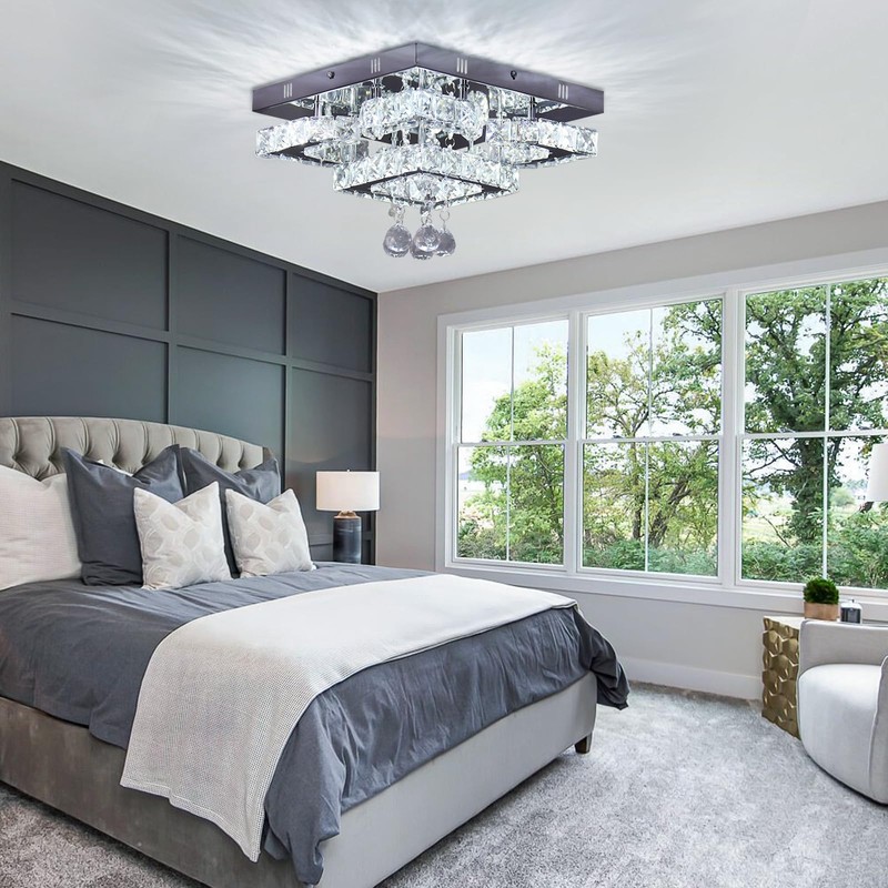 CXGLEAMING 11.8" Dimmable Crystal Chandelier Modern Crystal Ceiling Light Fixture