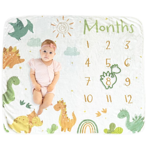 ESCSAR Baby Monthly Milestone Blanket, Unisex Dinosaurs Milestone Blanket for