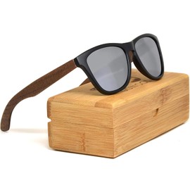 Proudly Canadian: Sunglasses Mens & Women Classic | Walnut Wood Temples & Black Acetate Frame | Polarized UV400 Silver Lenses | Women & Mens Sunglasses UV Protection