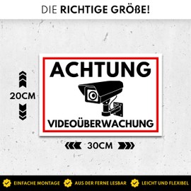 Achtung Videoüberwachung Sign (30 x 20 cm Plastic) - Sign Video Surveillance