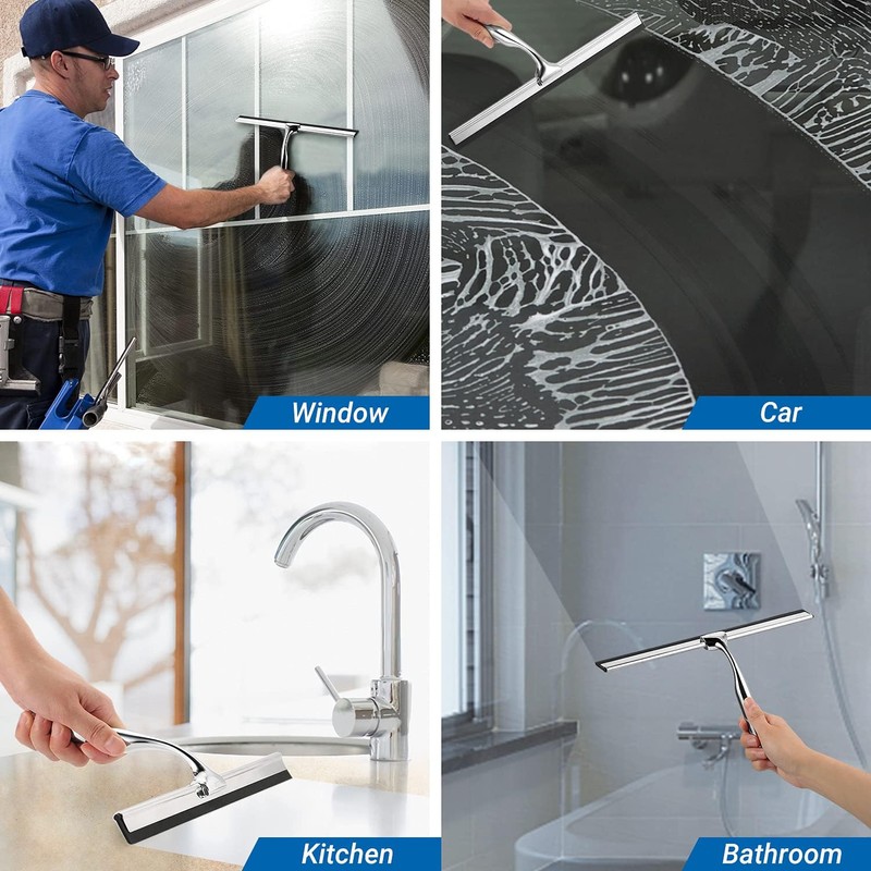 ecooe Stainless Steel Shower Squeegee with Hook, 12″ Shower Glass