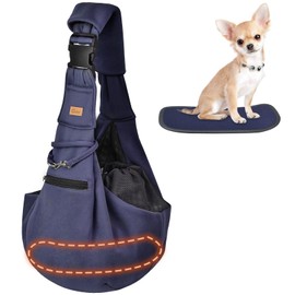 CUBY Sling Dog Small Dogs Cat Sling Pet Sling Single Shoulder Pet Bag for Travel Dog Carrier Bag with Foot Pad for Pets (Adjustable Shoulder Strap, Dark Blue)