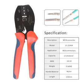 Iwiss® de LY 2546 B MC4 Solar Crimper PV Cable Crimping Tool AWG 14.12.10 for Solar Panel (2.5, 4, 6.0 mm 2)