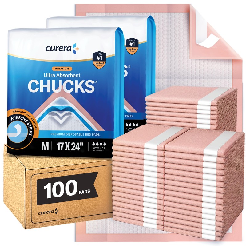 Curera Chucks Premium Disposable Underpads 17”x24” [100-Count] Ultra Absorbent Chux