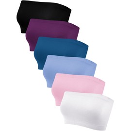 Geyoga 6 Pieces Strapless Bandeau Seamless Bralettes Stretchy Non Padded Tube Bra for Women(Medium,White, Pink, Light Blue, Purplish Red, Black, Peacock Blue)