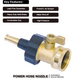 PLG Jet Nozzle Hight Pressure Hose Nozzle with Shut-off Valve - Heavy Duty Brass Nozzle for Outdoor Cleaning, Patio, Driveway, Roof & Car Washing, 2 Pack