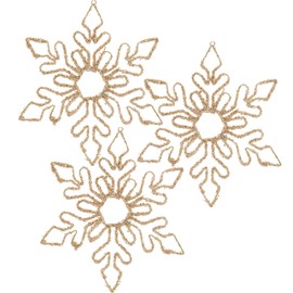 A&B Home Set of 3 Gold Tinsel Snowflake Ornaments - Decorative Metal Hanging Ornaments, Holiday Décor, Christmas Tree Decoration Mantel Wreath Tabletop Accent, 15.4" x 0.2" x 18"