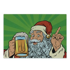 Lunarable Man Cave Cutting Board, Santa Claus with Beer Pop Art Retro Comic Book Style Holidays New Year Xmas Time, Decorative Tempered Glass Cutting and Serving Board, Small Size, Multicolor