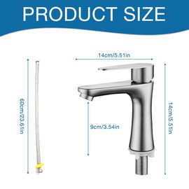 FENGQ Cold Water Tap Guests WC, Small Tap Cold Water, Small Tap Guest Toilet, Guest Toilet, Bathroom Cold Water Tap Only Cold Water Tap with 60 cm Connection Hose, for Bathroom, Guest Toilet
