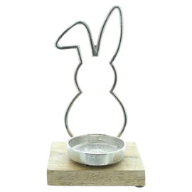 FRANK FLECHTWAREN Tea Light Holder Rabbit Cast Aluminium Mango Wood Natural Height 21 cm without Tea Light