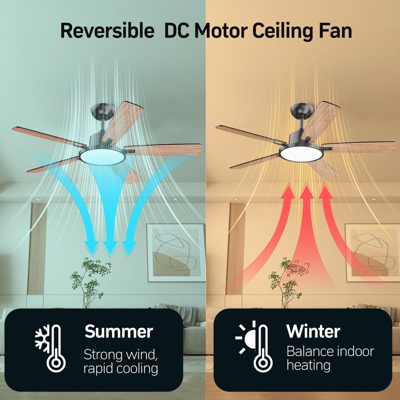 TALOYA 52 Inch Black Ceiling Fans with Lights Led Remote