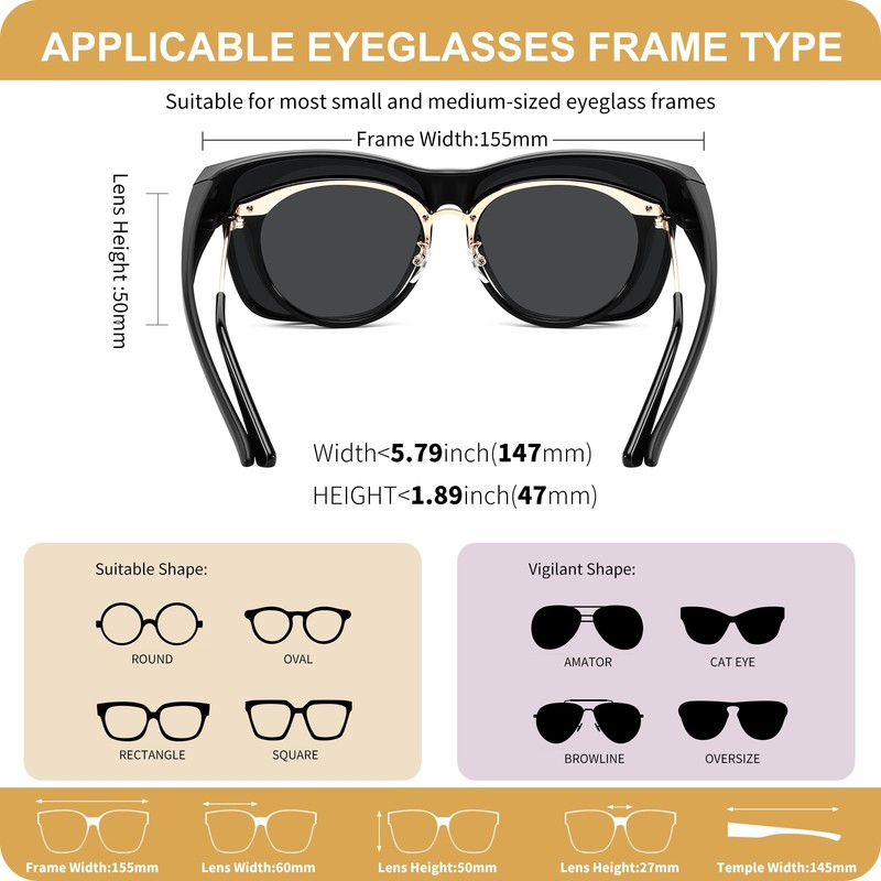 FEISEDY Polarized Sunglasses Fit Over Glasses for Women Men Large