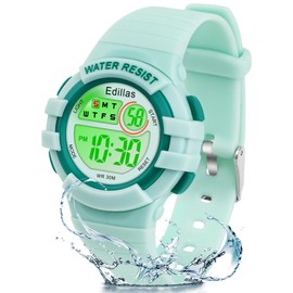 Edillas Kids Watches Digital Girls Boys,7 Colors Light Watch for Child Waterproof Sport Outdoor Multifunctional Watches with Stopwatch/Alarm for Kids(Green)