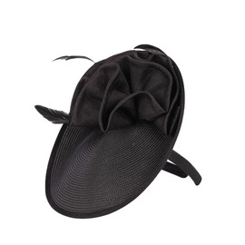 HIMESPORT Women's Black Straw Church Hat with Feather for Formal Cocktail & Tea Party - Elegant Luxury Derby Fascinator Headpiece