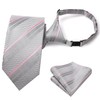 Hi-Tie Boys Pre-Tied Necktie Pocket Square Set Adjustable Strap Ties